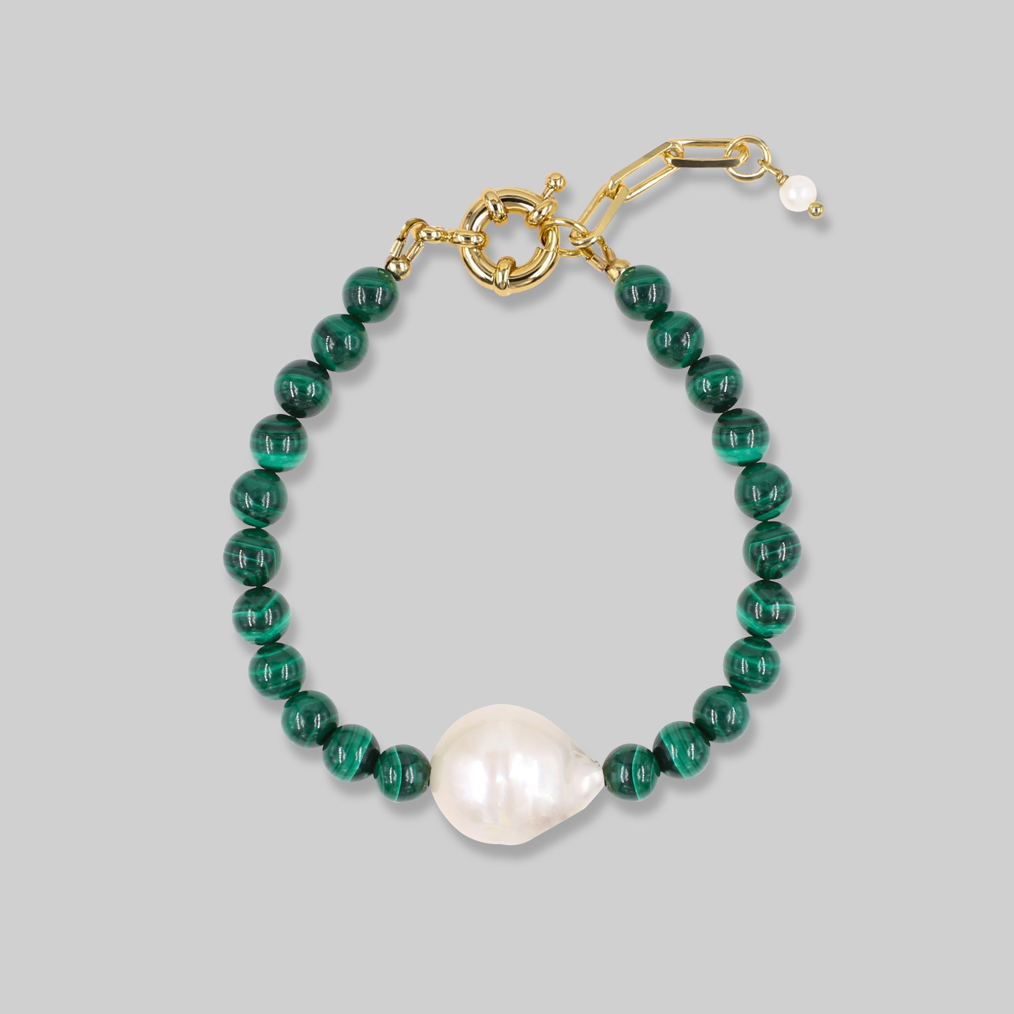 malachite gemstone baroque pearl bracelet daily everyday green 