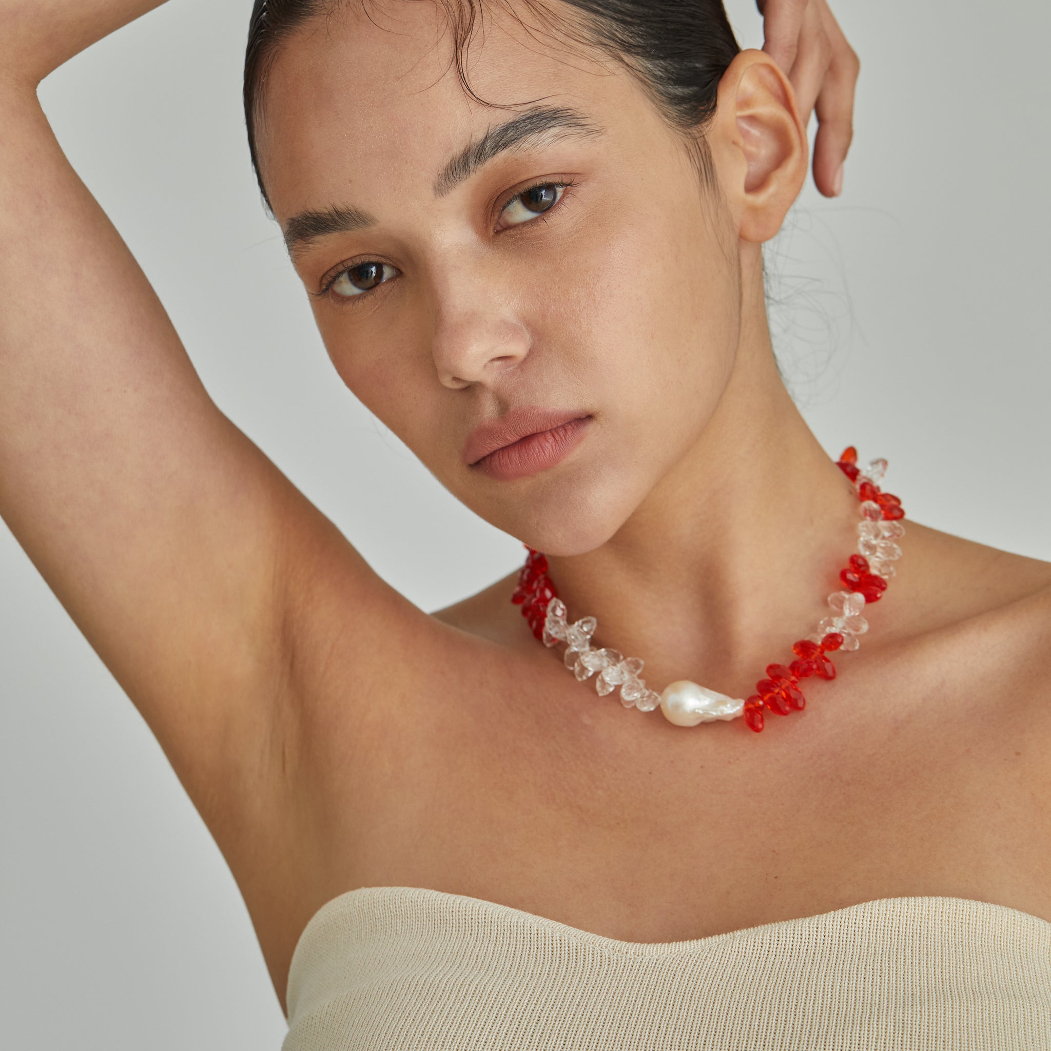 Red and Crystal Pearl Necklace