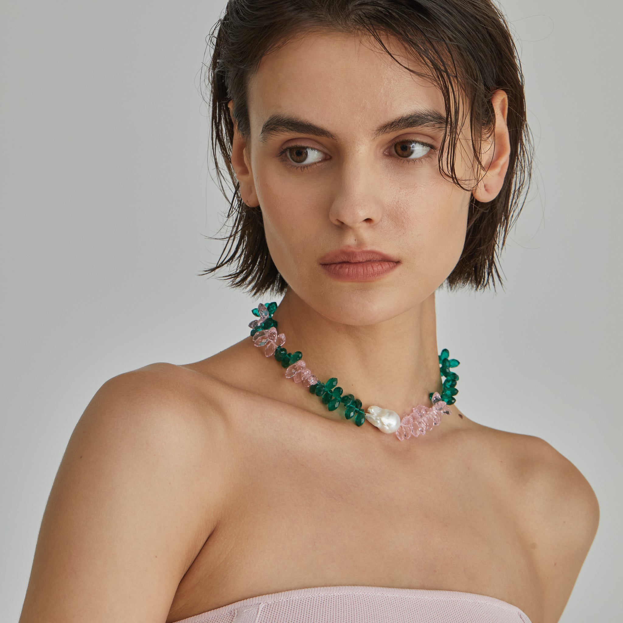 Green and Pink Pearl Necklace