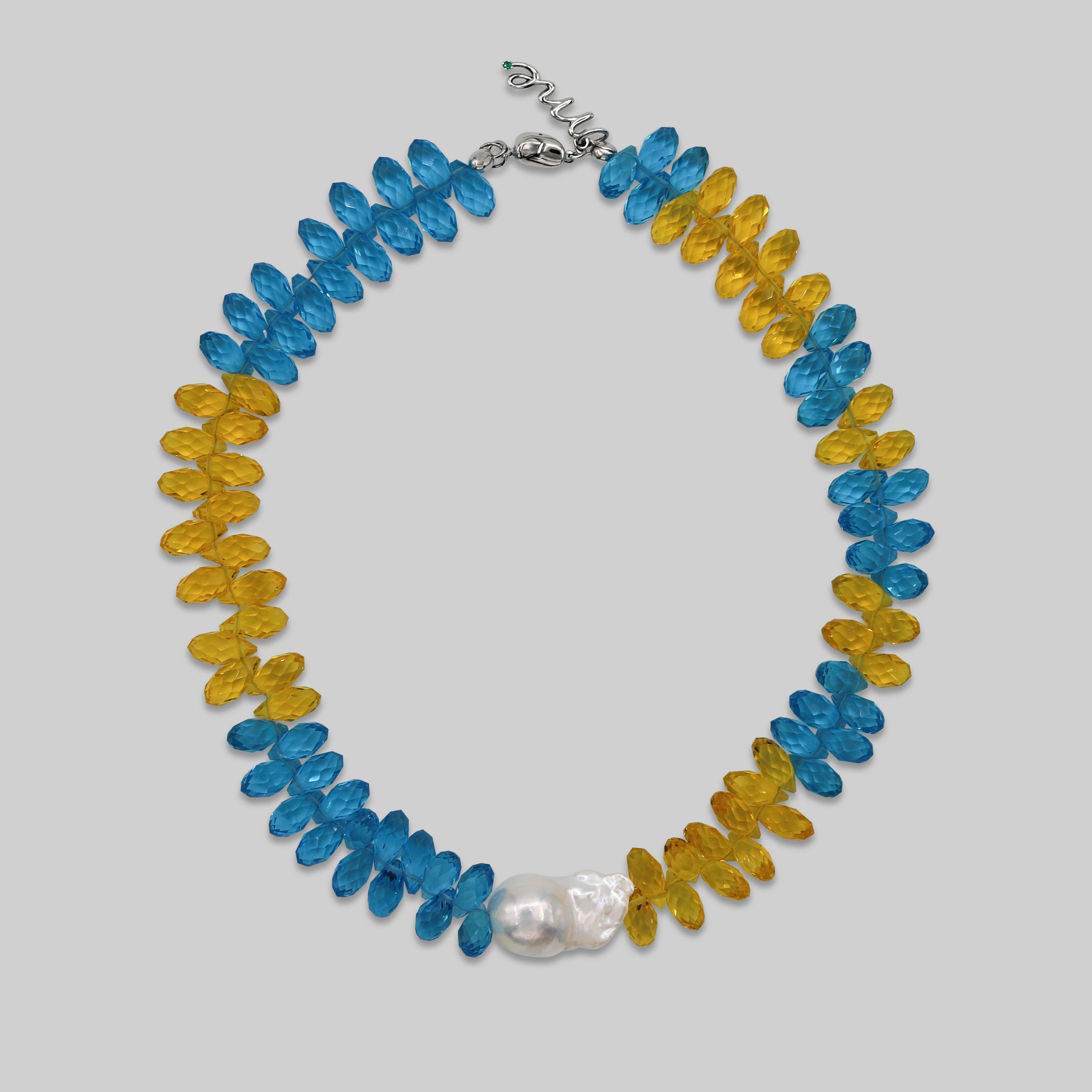 Blue and Yellow Pearl Necklace