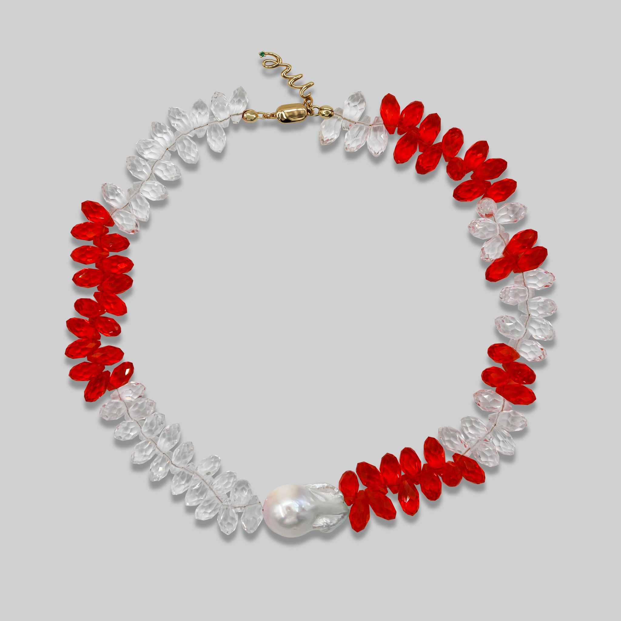 Red and Crystal Pearl Necklace