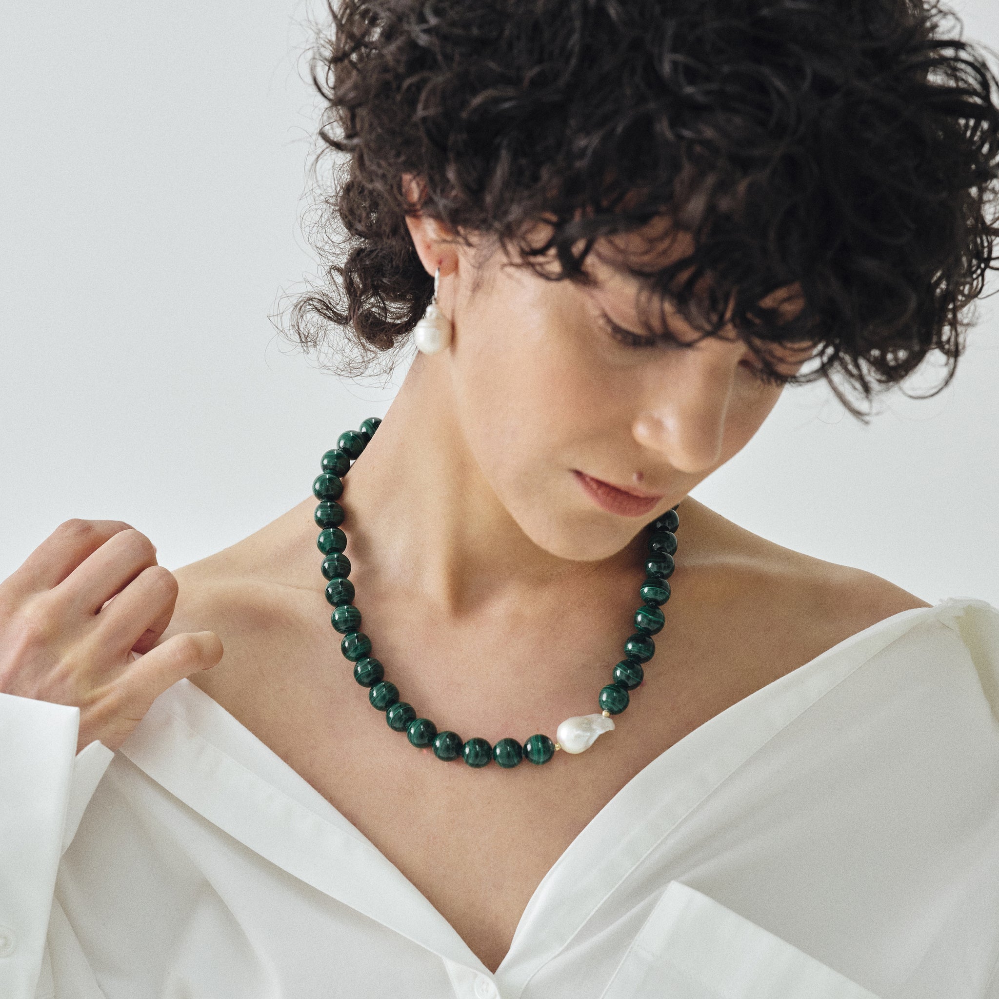 Malachite Baroque Pearl Necklace