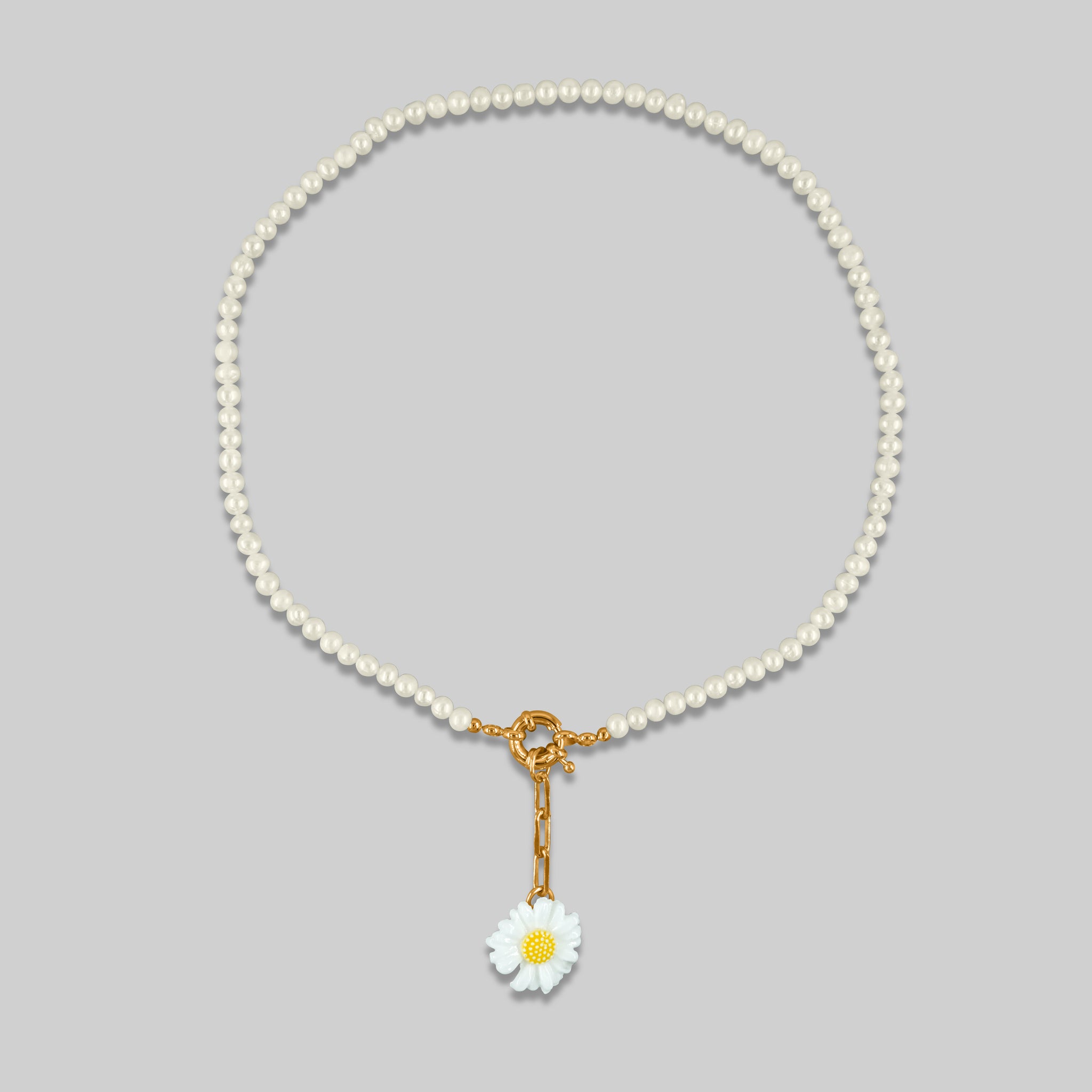 Daisy Flower Pendant Drop Pearl Necklace