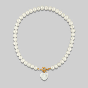 Vintage Heart Pendant Drop Pearl Necklace