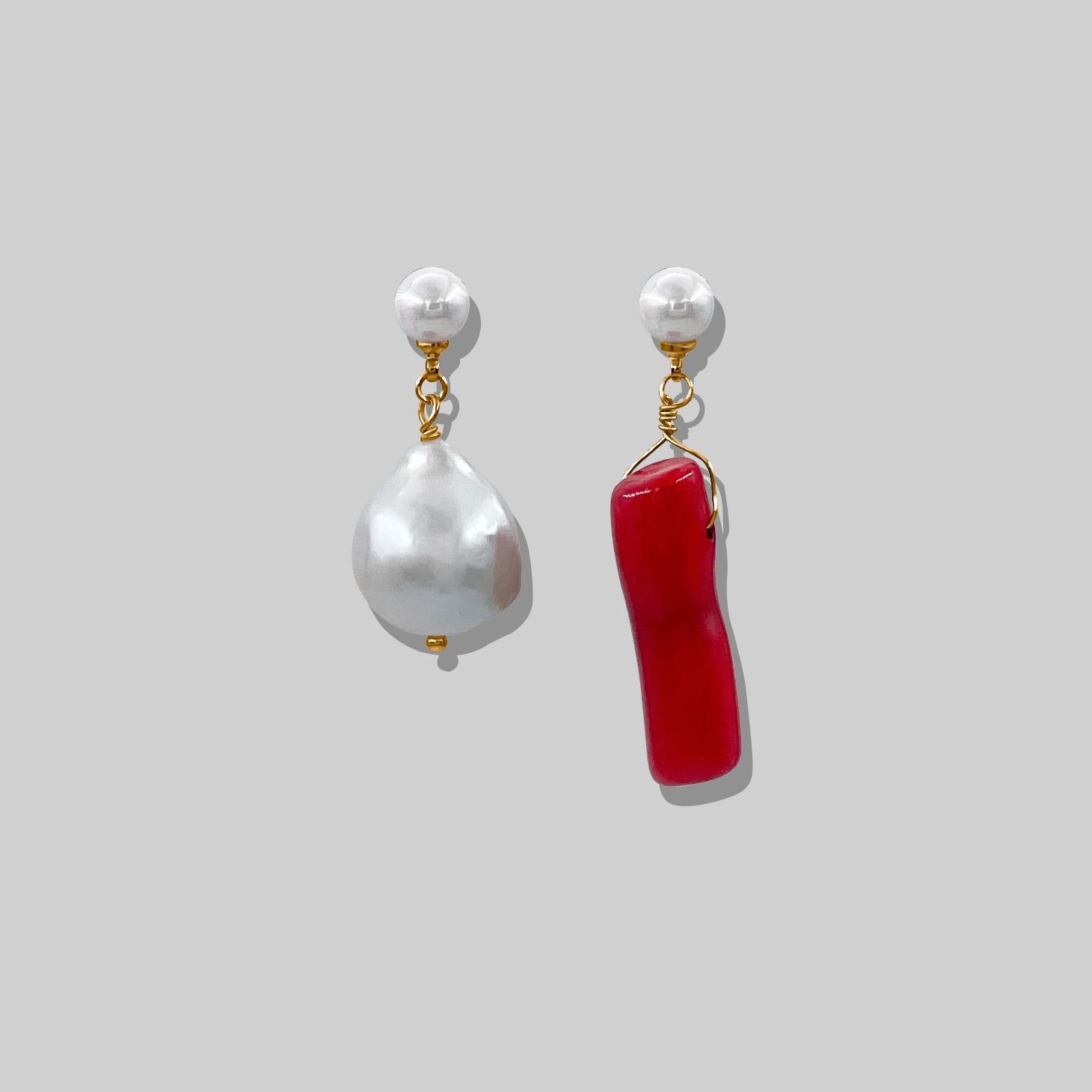 Coral Baroque Pearl Drop Unmatched Earrings