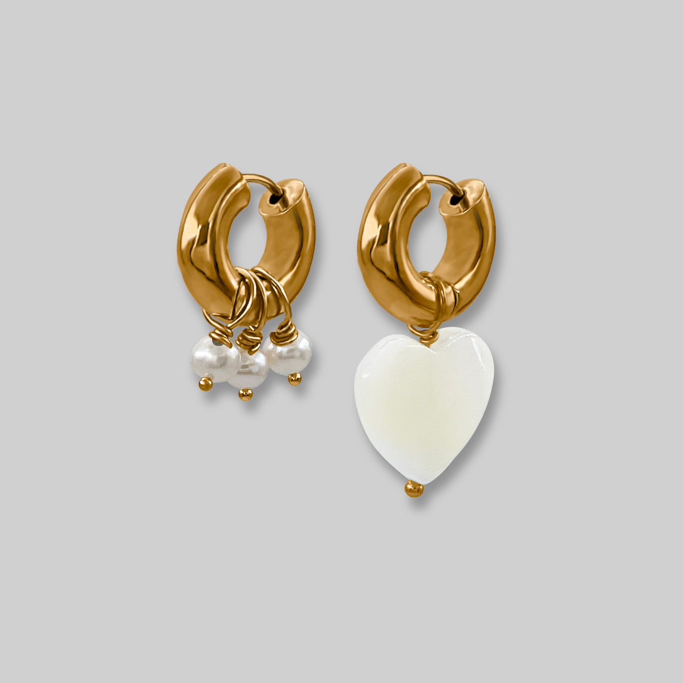 Heart and Pearl Mismatched Hoop Earrings