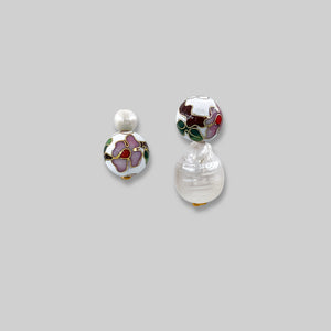 Flower Bead Baroque Pearl Drop Unmatched Earrings