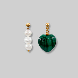 malachite gemstone heart freshwater pearl earrings daily womens earrings
