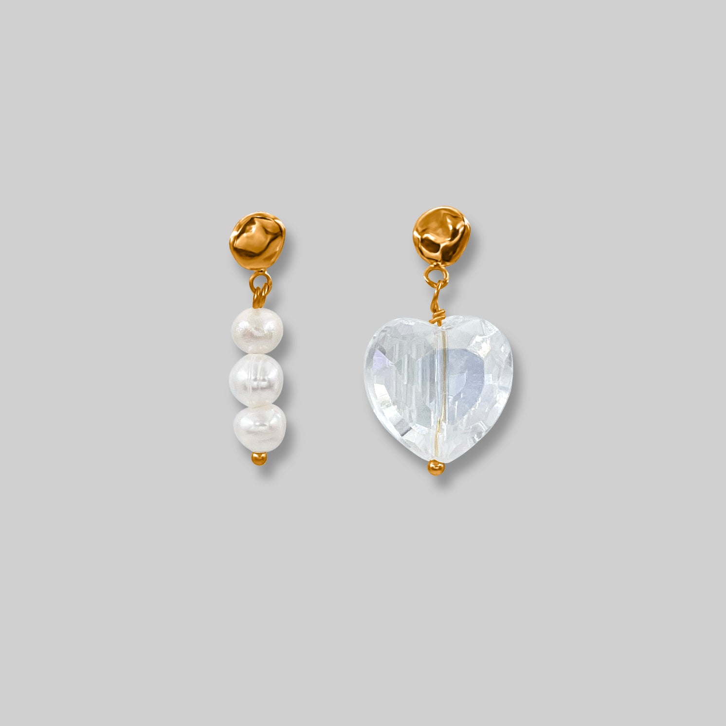 heart charm freshwater pearl drop earring gemstone crystal