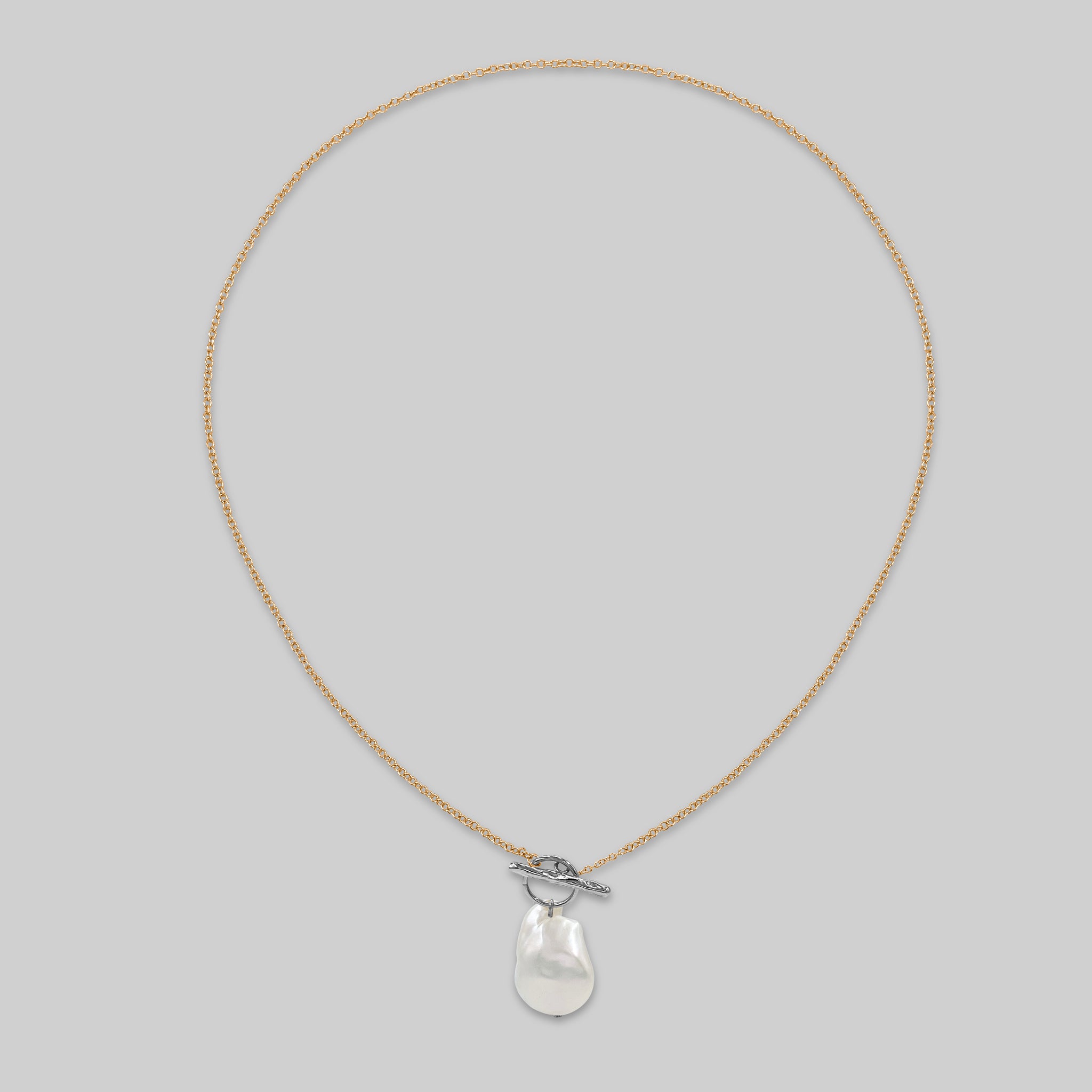 Dainty Pearl Drop Two Tone Plated Toggle Clasp Necklace